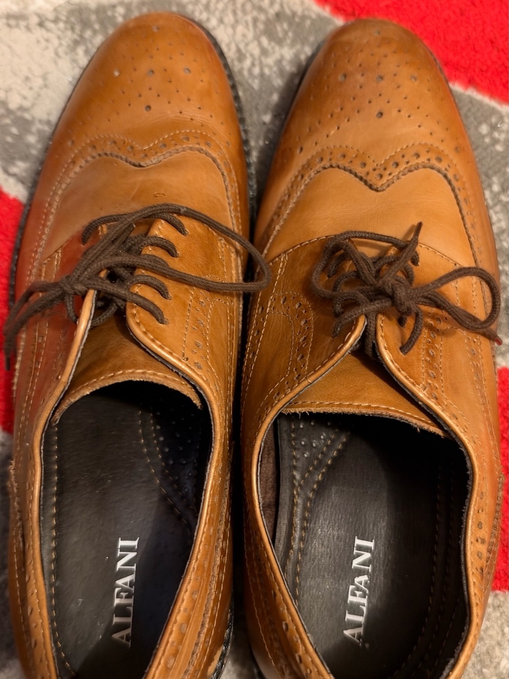 Alfani Brown Leather Wingtip Oxford Dress Shoes